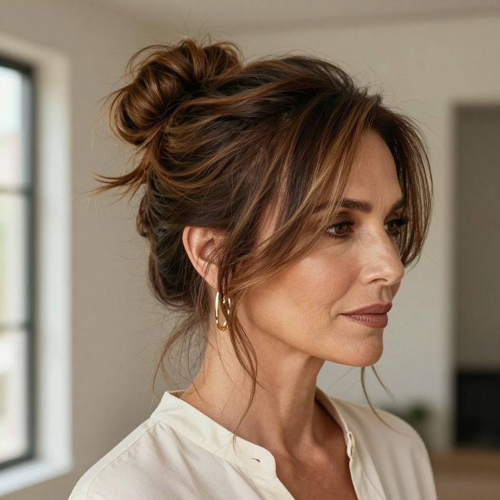 Classic Messy Bun with Face Framing Strands