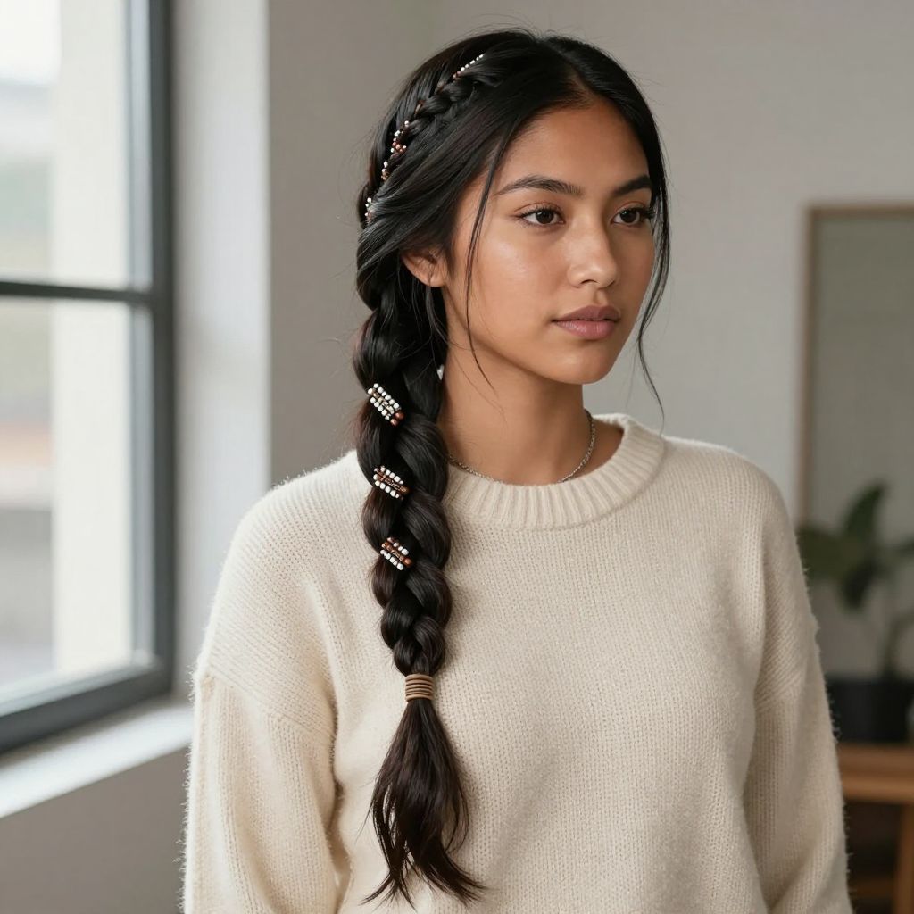 Single Center Braid with Bead Accents