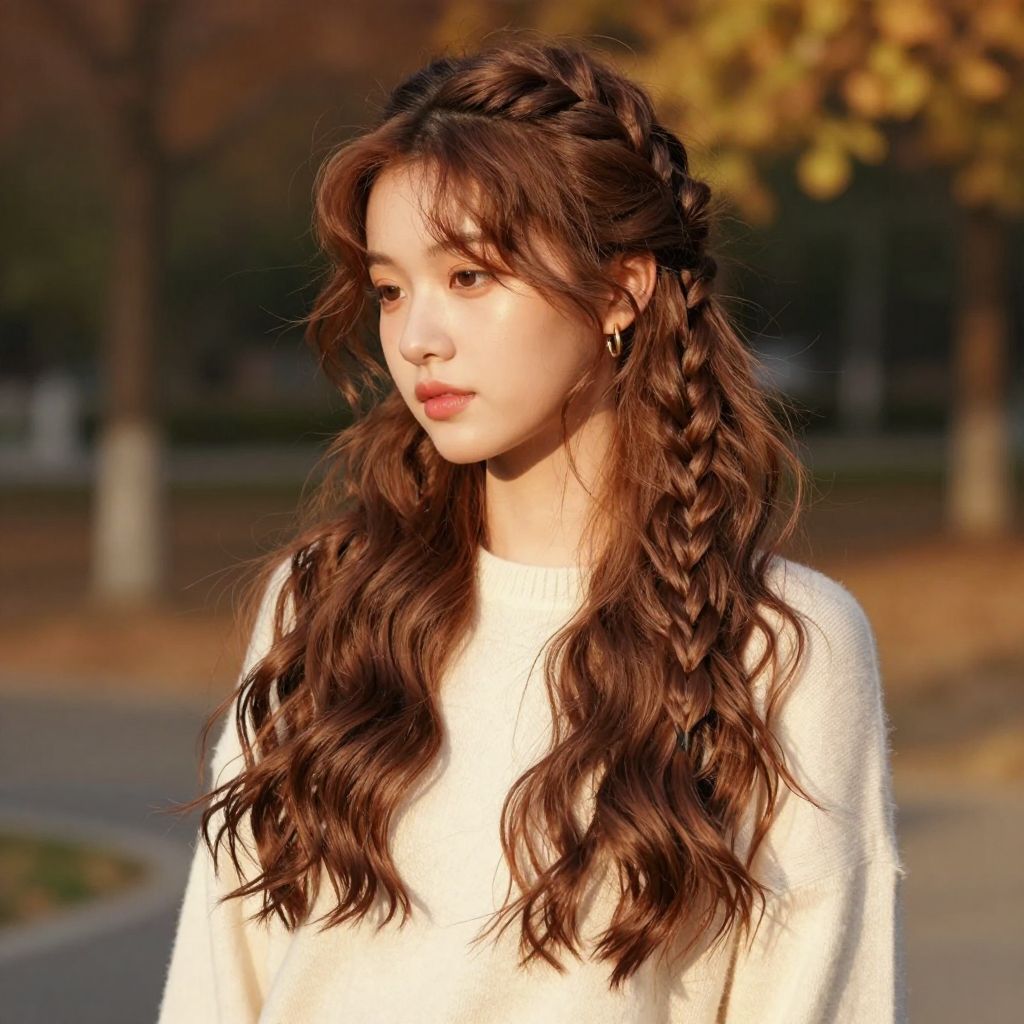 Messy Half Up Feather Braid