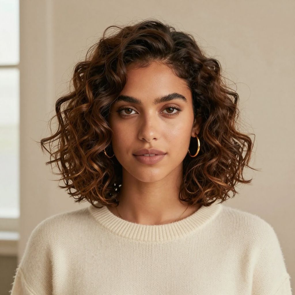 Soft Curly Bob with Side Part