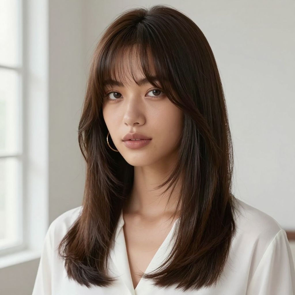 Long Straight Hair with Side Bangs
