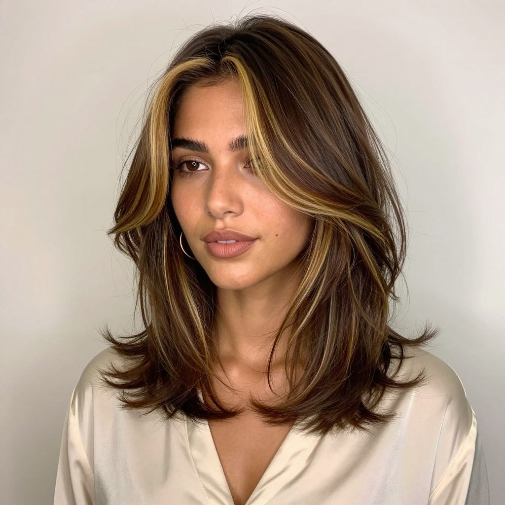 Textured Lob with Money Piece Highlights