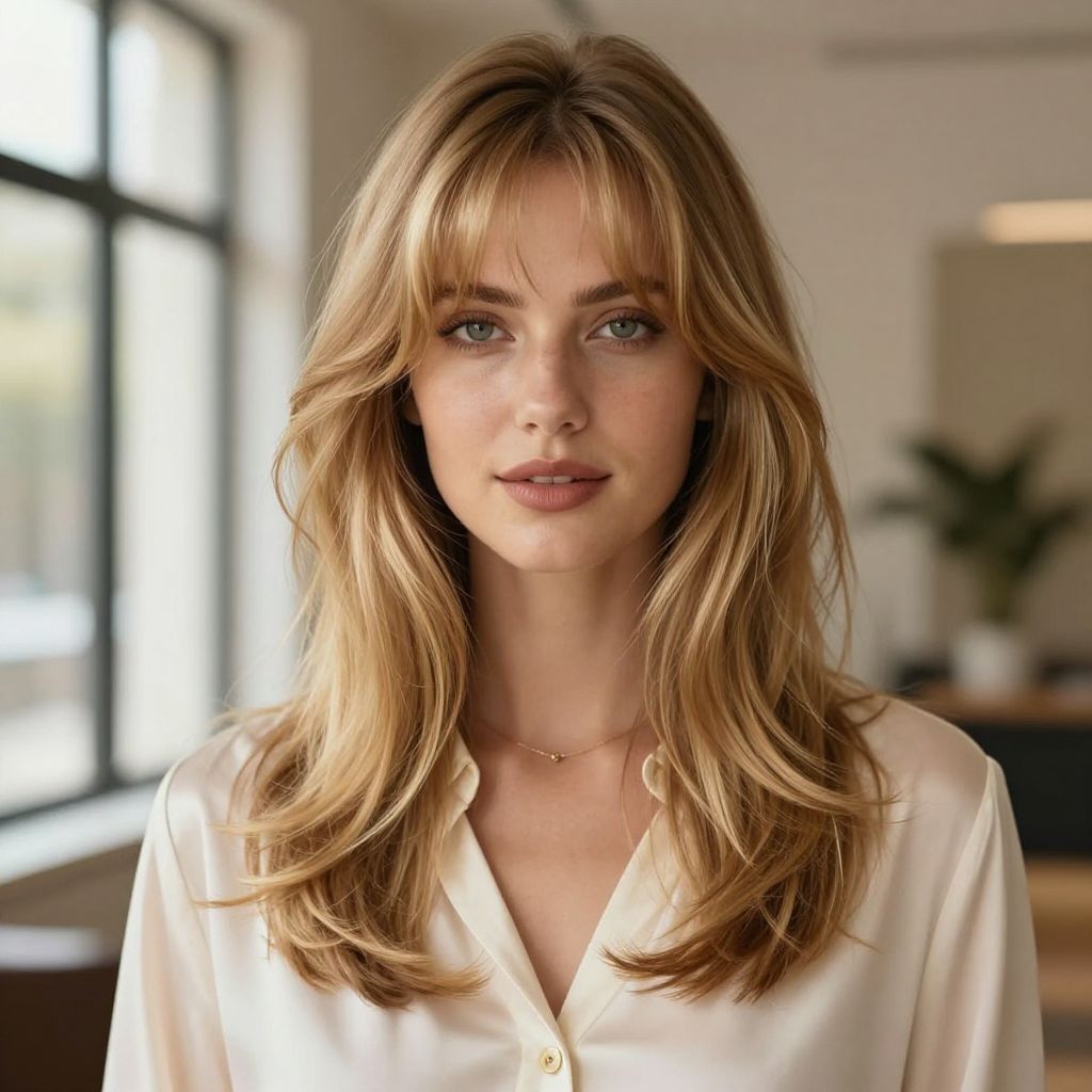 Refined Curtain Bangs with Soft Layers