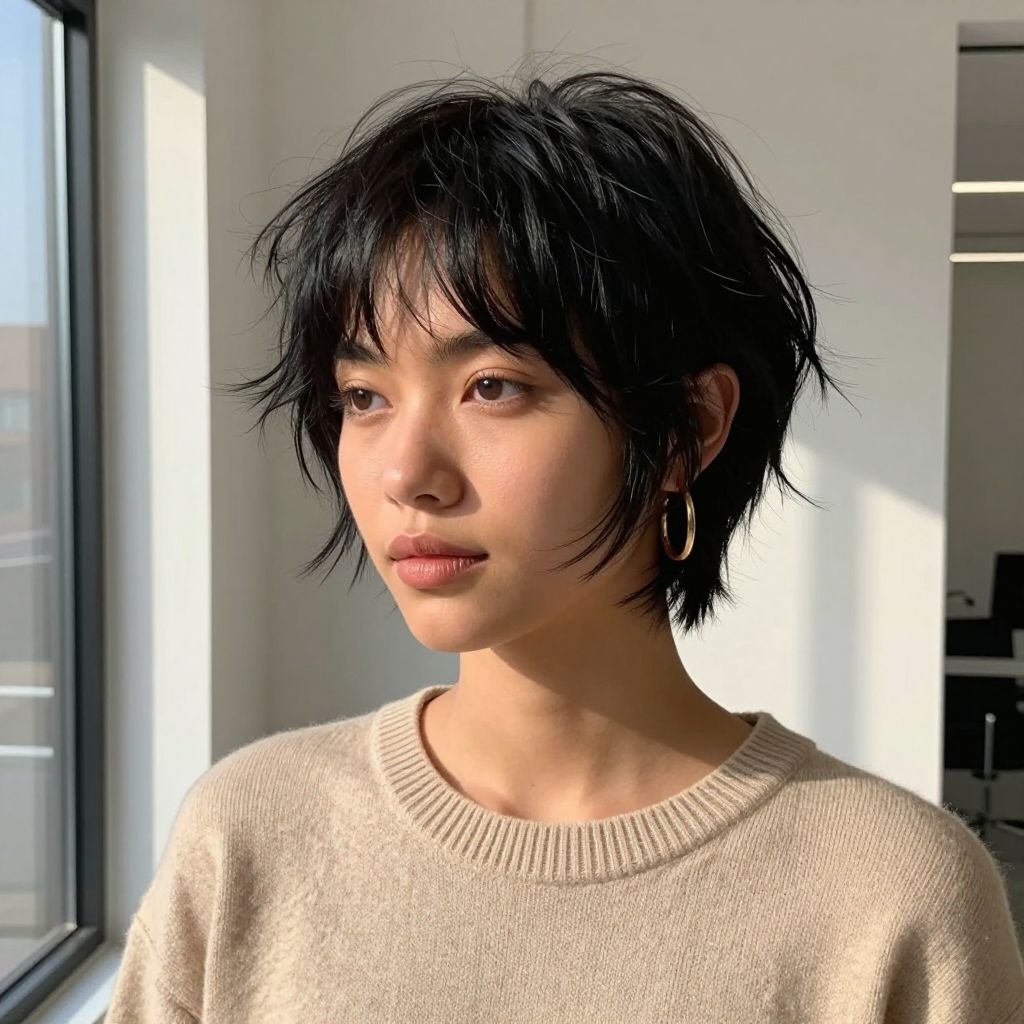 Subtle Shaggy Pixie with Curtain Bangs