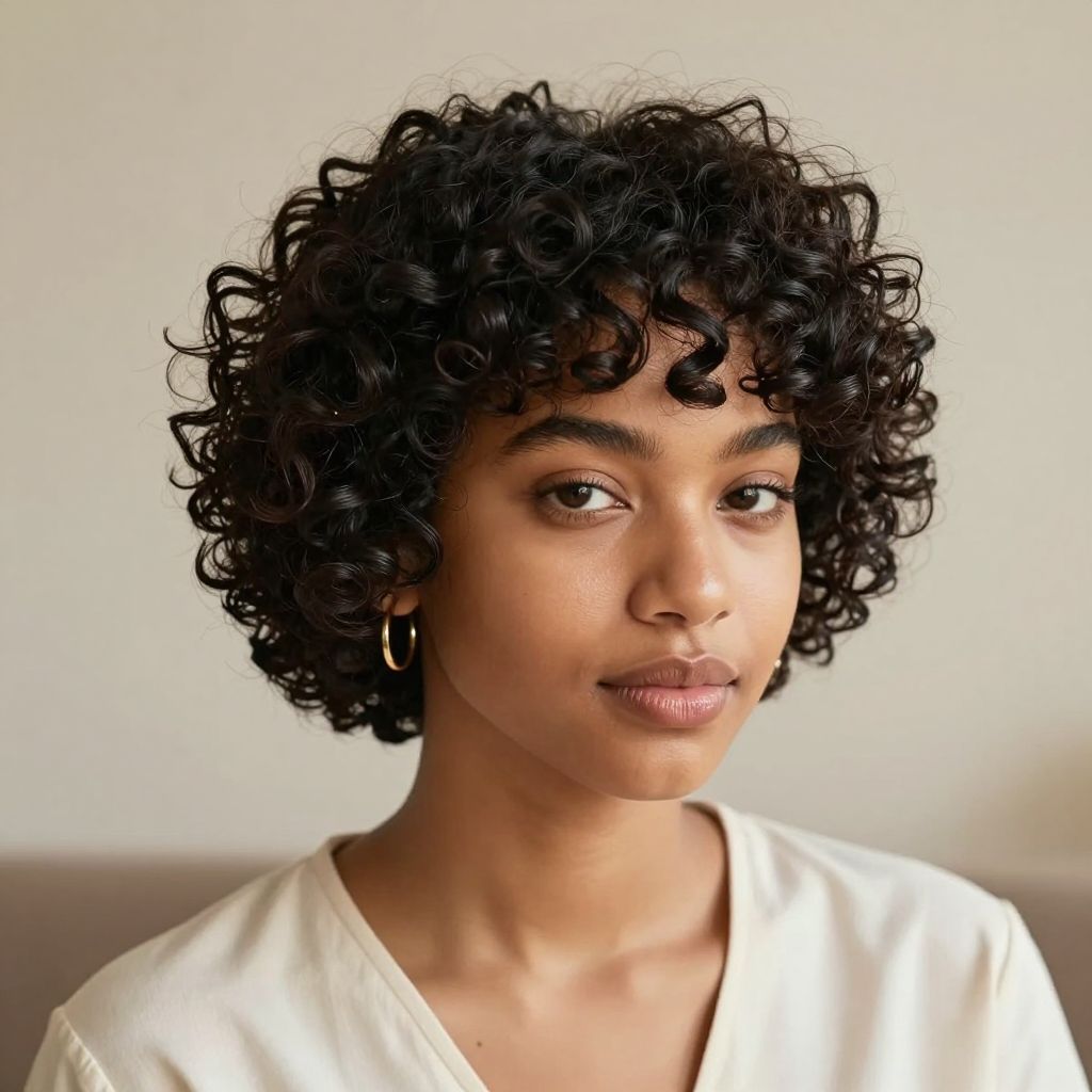 Soft Curly Pixie with Side Fringe