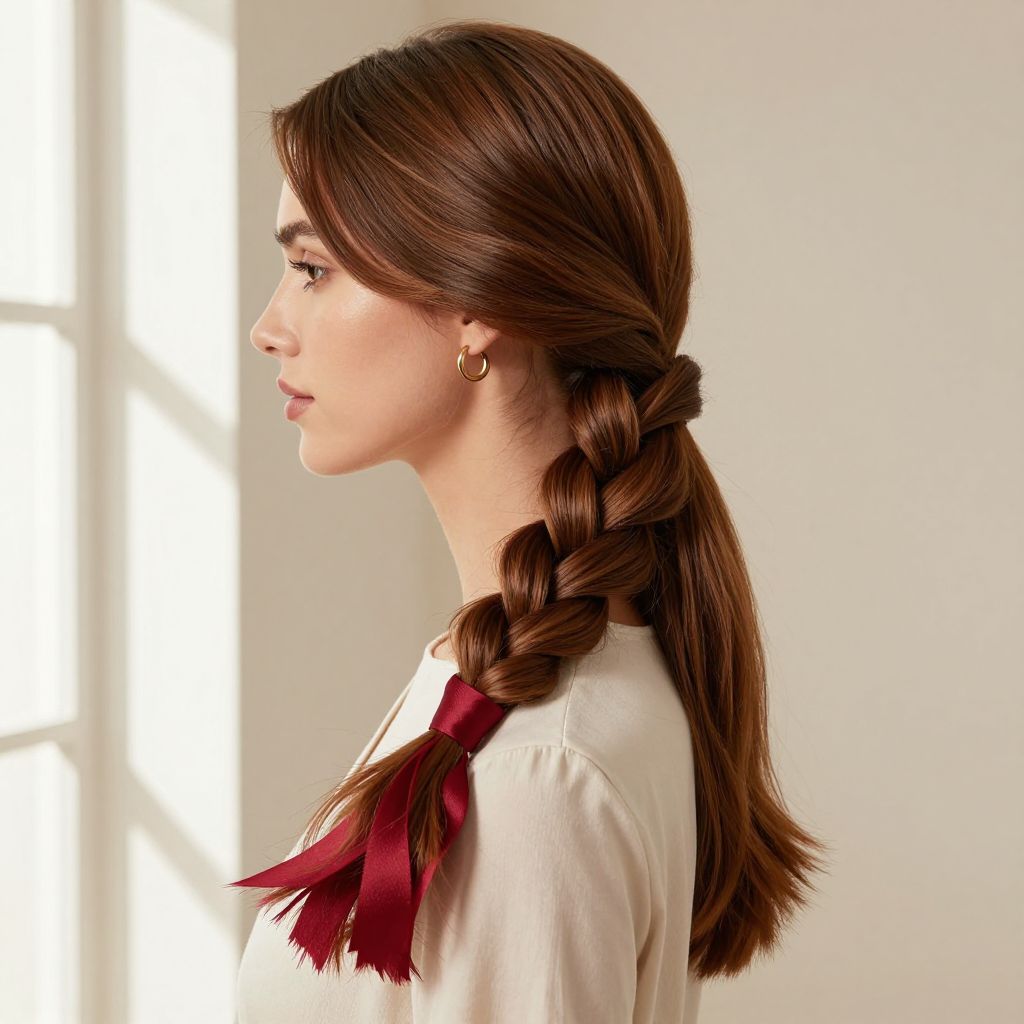 Braided Ponytail with Ribbon Weave