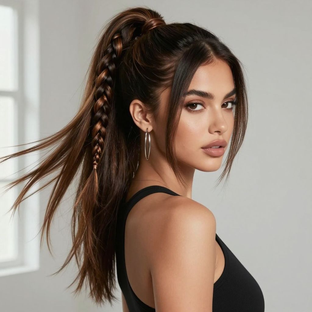 High Voluminous Ponytail with Side Braid