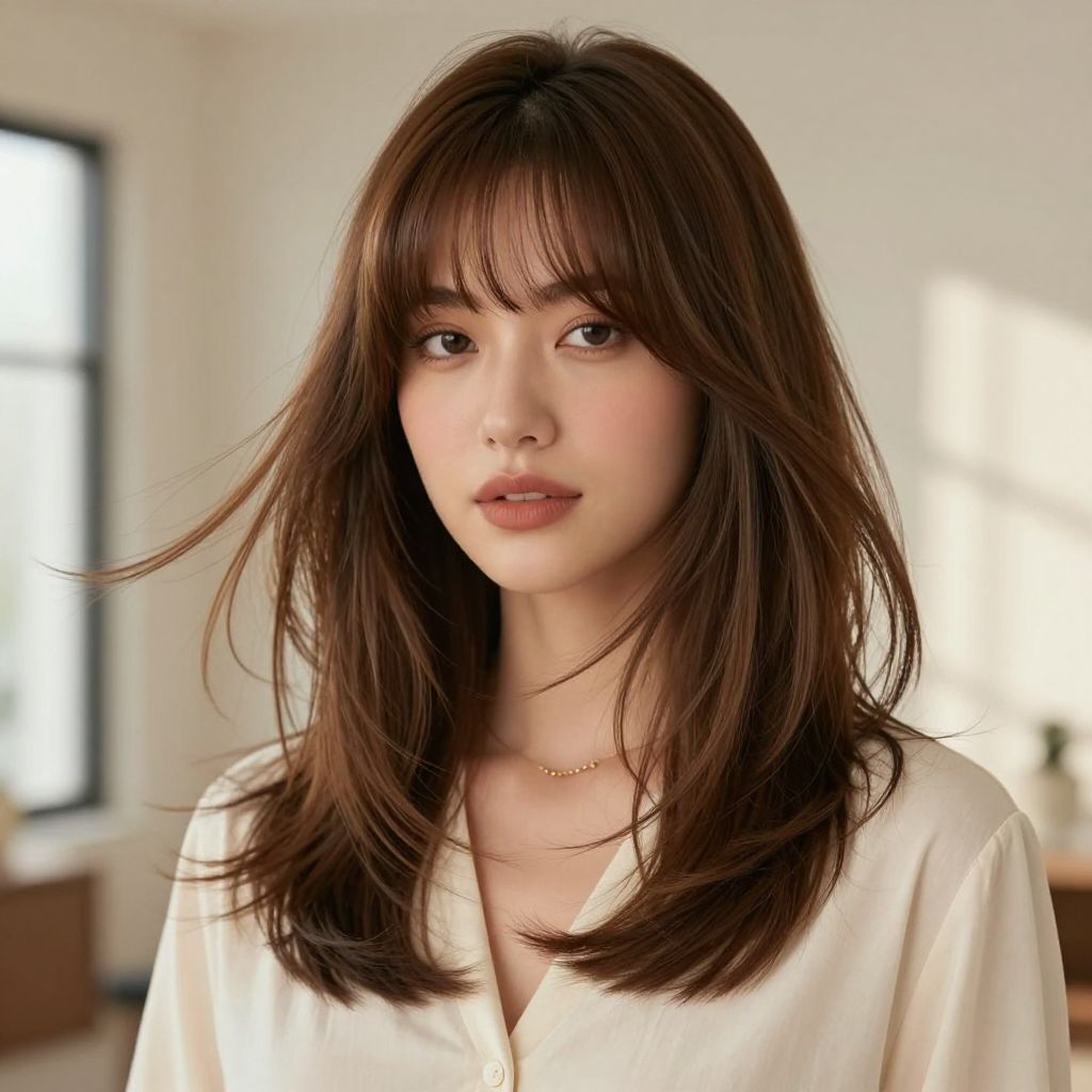 The Soft Curtain Bangs with Loose Hair