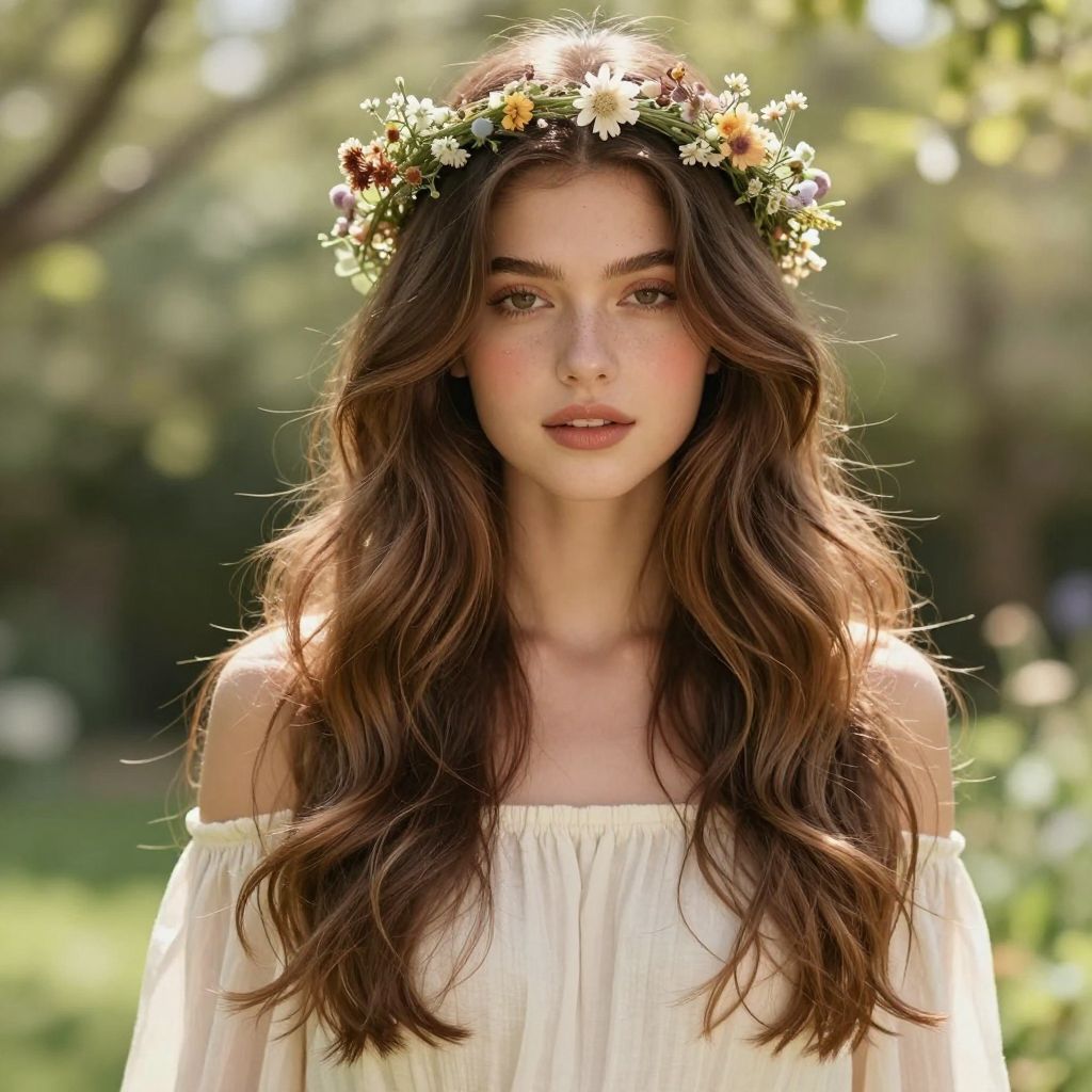 The Soft Boho Waves with Floral Halo