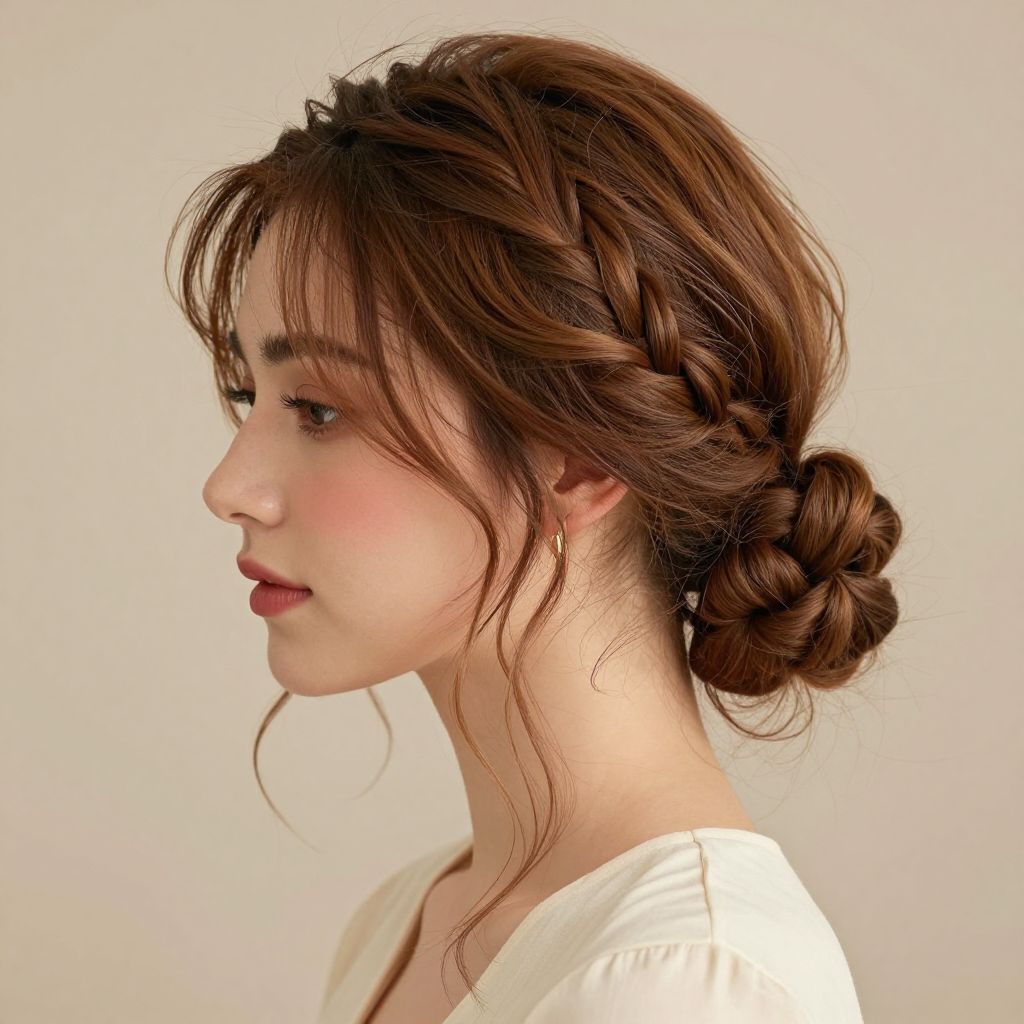 Braided Bun with Face-Framing Tendrils