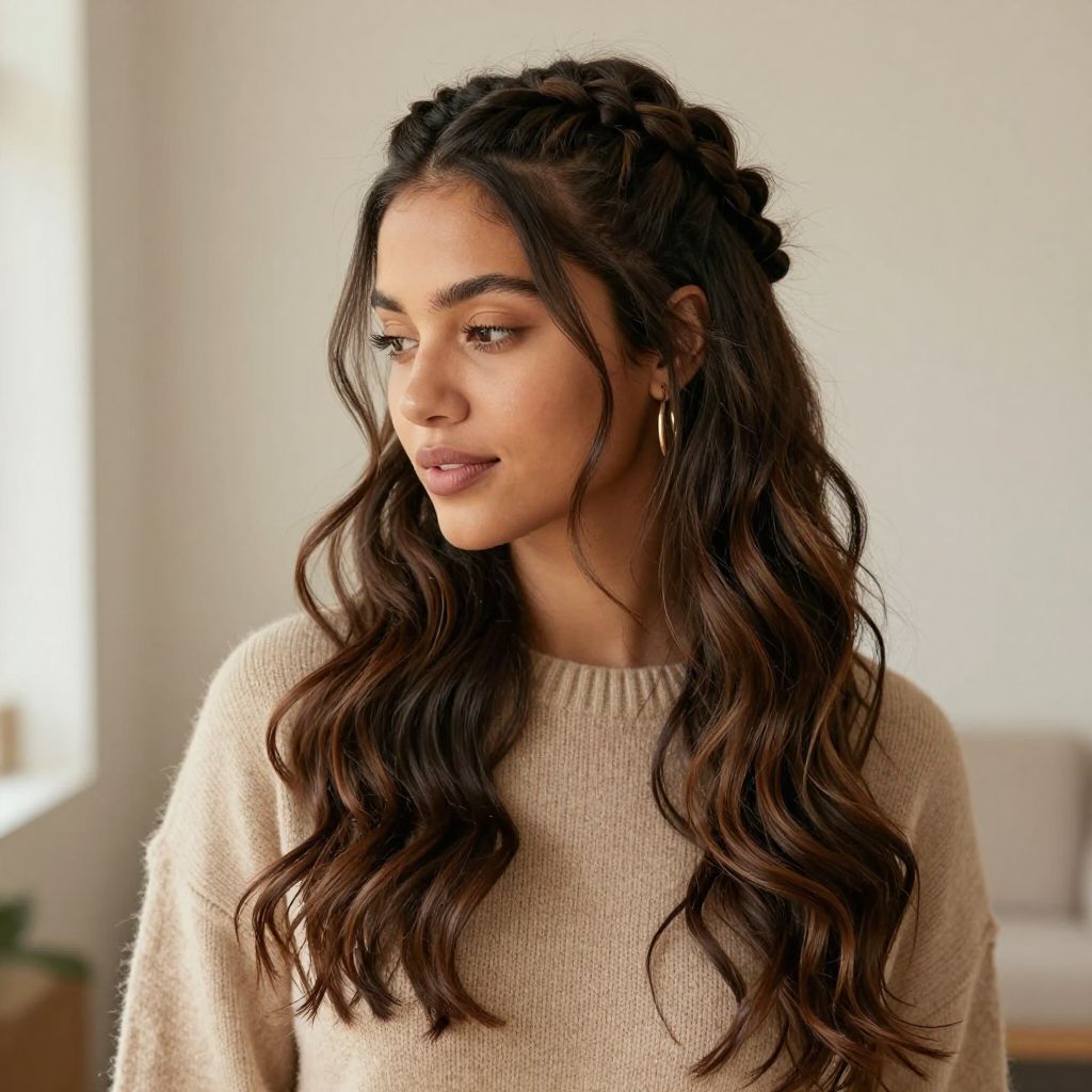 Half Up High Braid with Loose Undone Waves