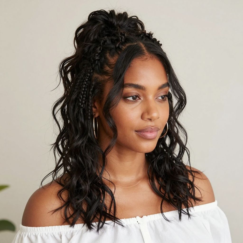 Half Up Messy Bun with Twisted Side Parts