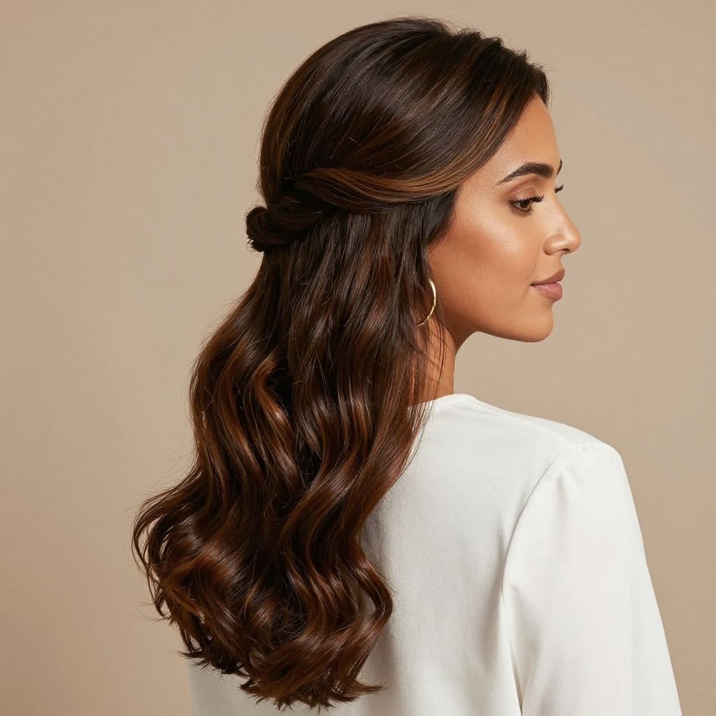 Side-Parted Loose Waves with Half-Up Twist Wrap