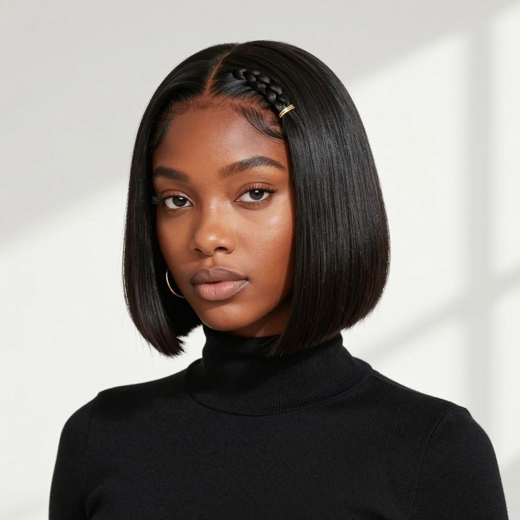 Blunt Bob with Half-Up Braided Crown