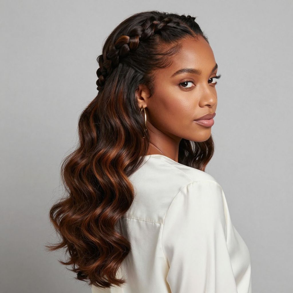 Half Up Fishtail Braid with Loose Waves
