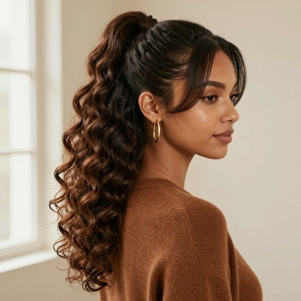 Half Up Curly Ponytail with Baby Hair Detailing