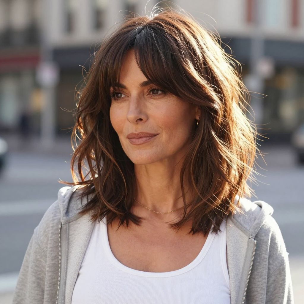 Layered Lob with Side Swept Bangs