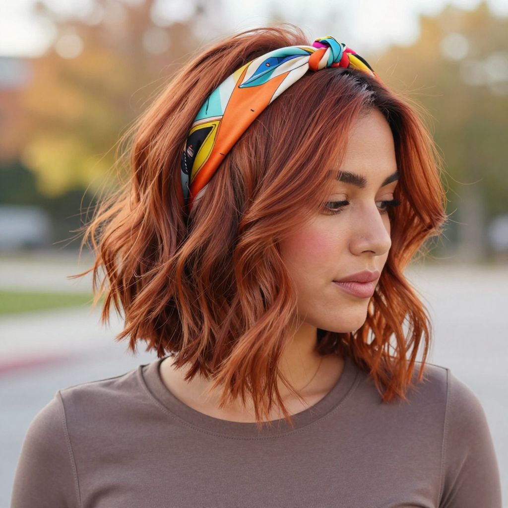 Textured Bob with Scarf Wrap