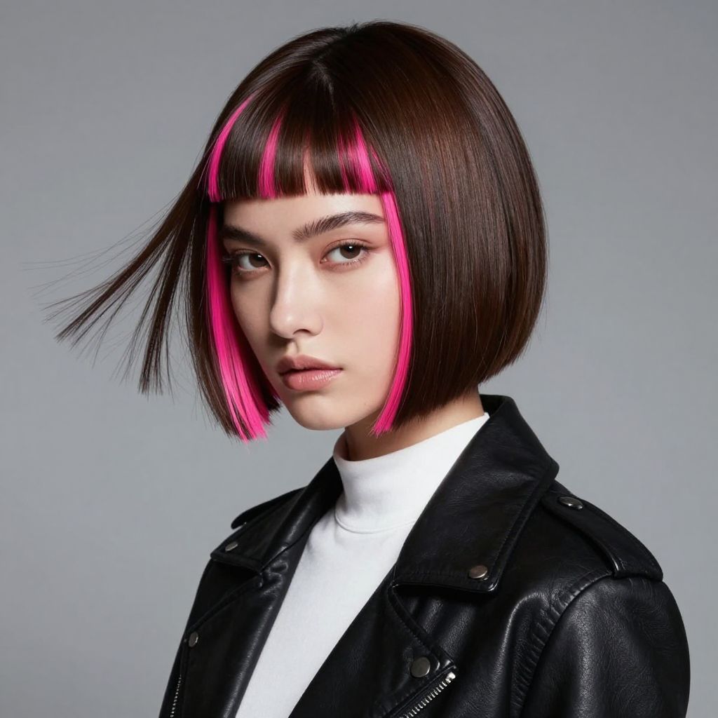 Fierce Razor Cut Bob with Neon Pink Highlights
