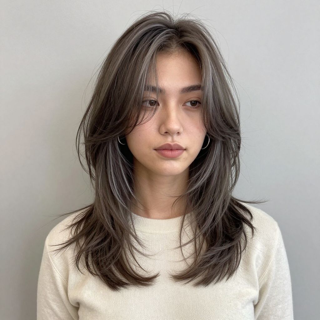 Tousled Layered Hair with Silver Highlights