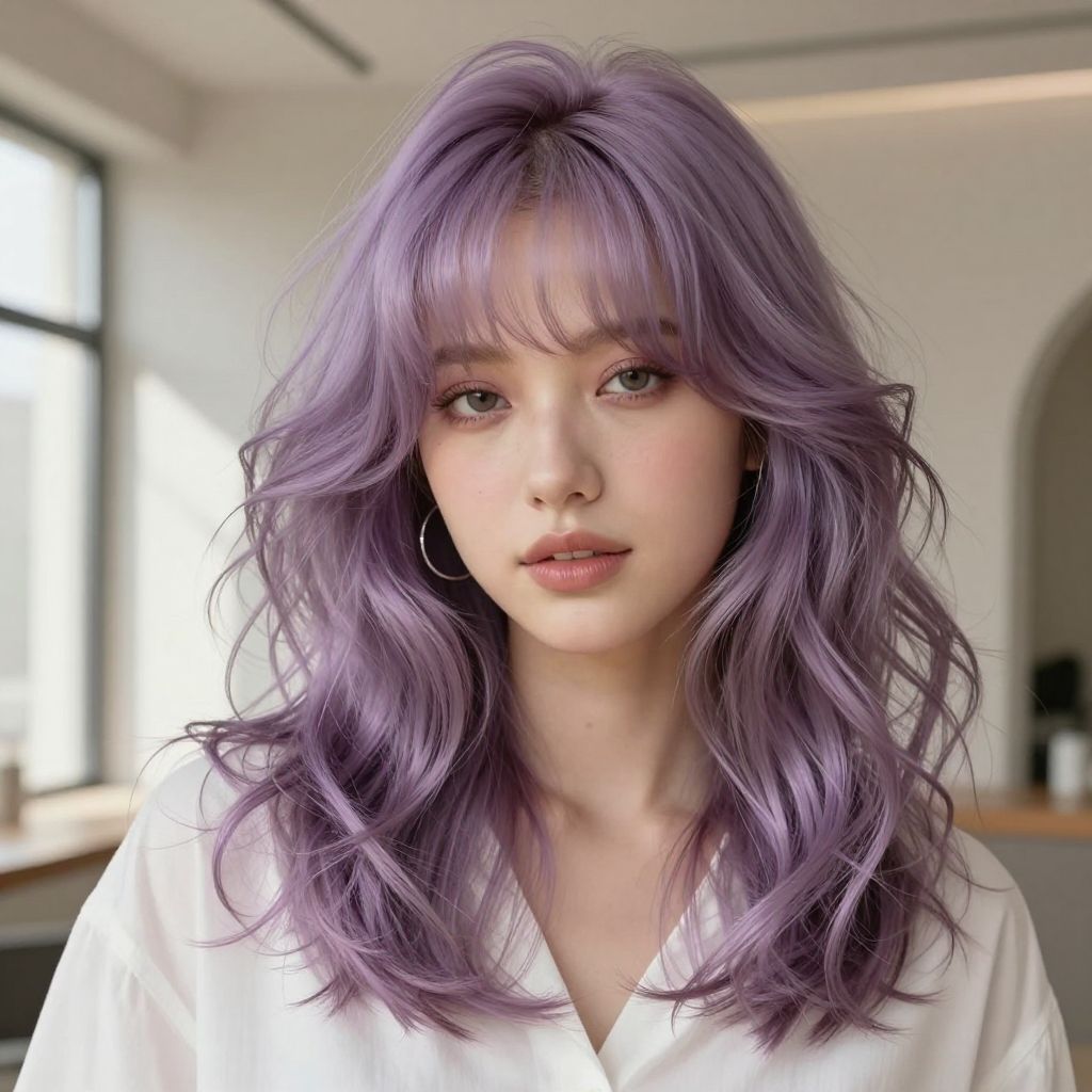 Soft Lavender Curls with Wispy Bangs