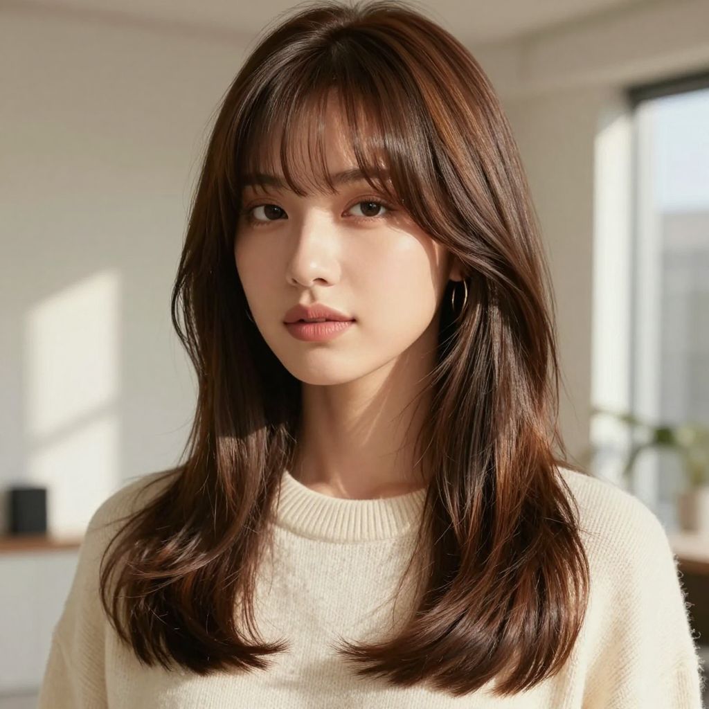 Soft Blunt Bangs with Long Hair