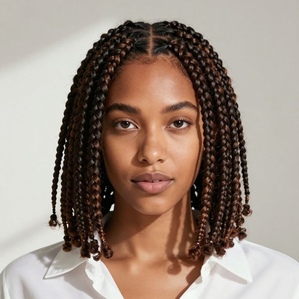 Micro Box Braids with a Side Part