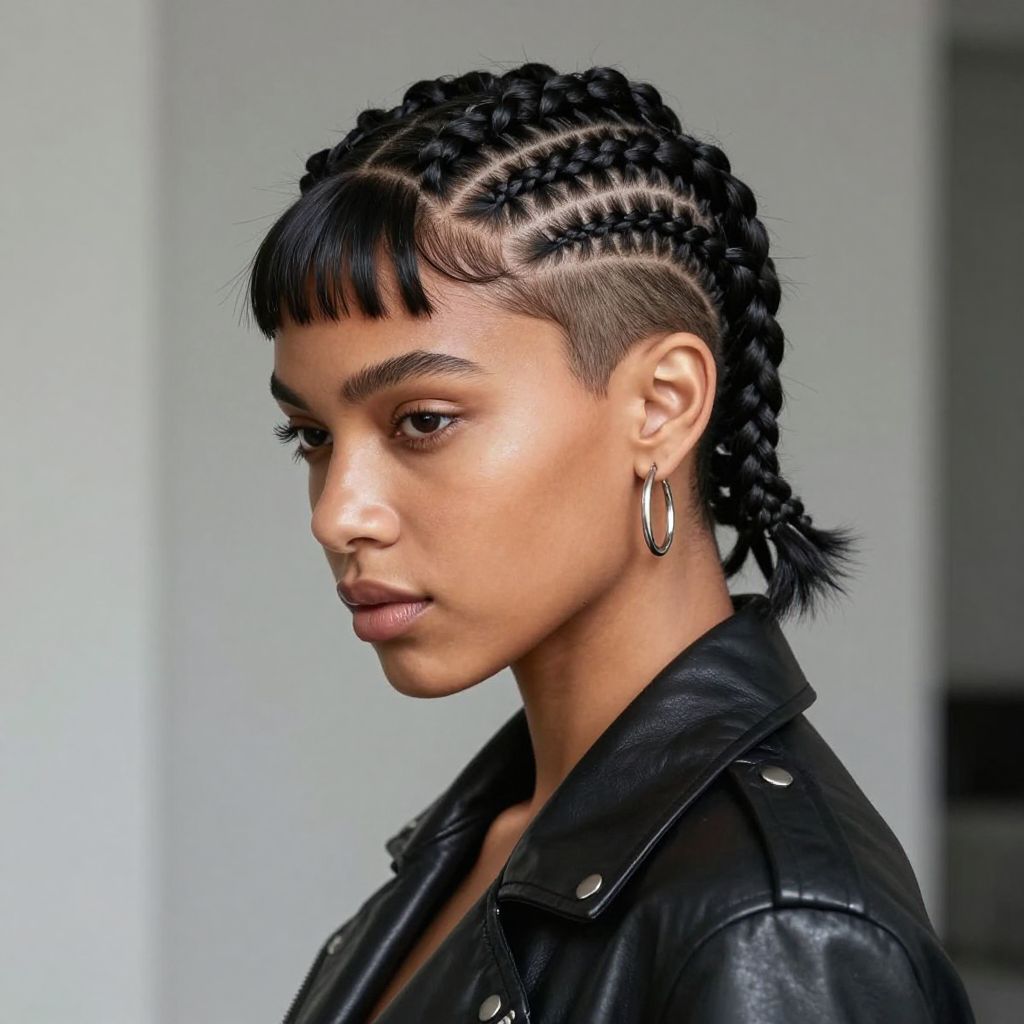 Cornrow Fade with Braided Fringe