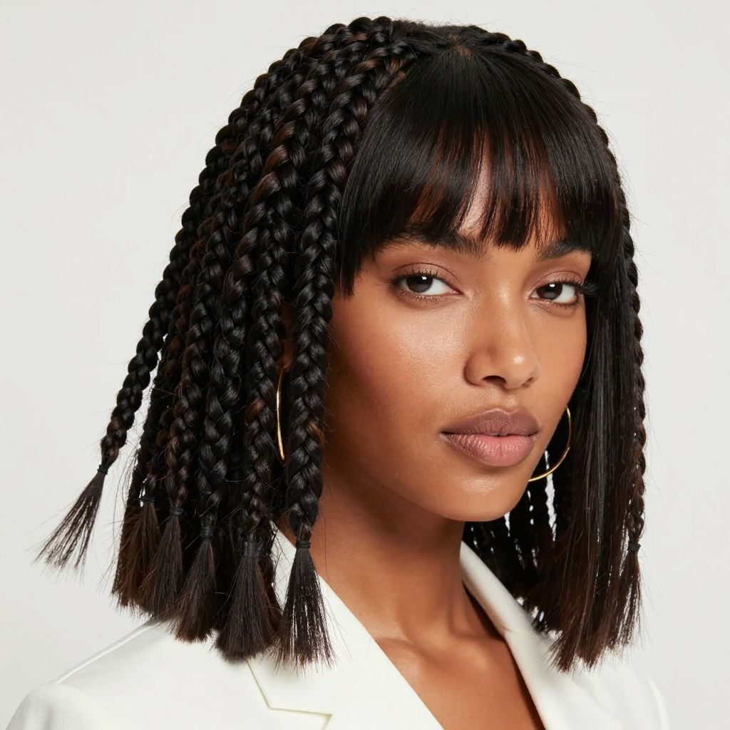 Box Braids with Blunt Bangs