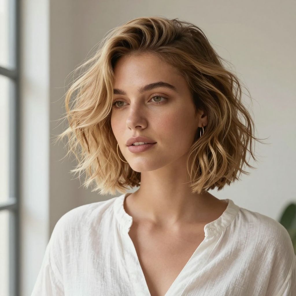 Tousled Bob with Side Part
