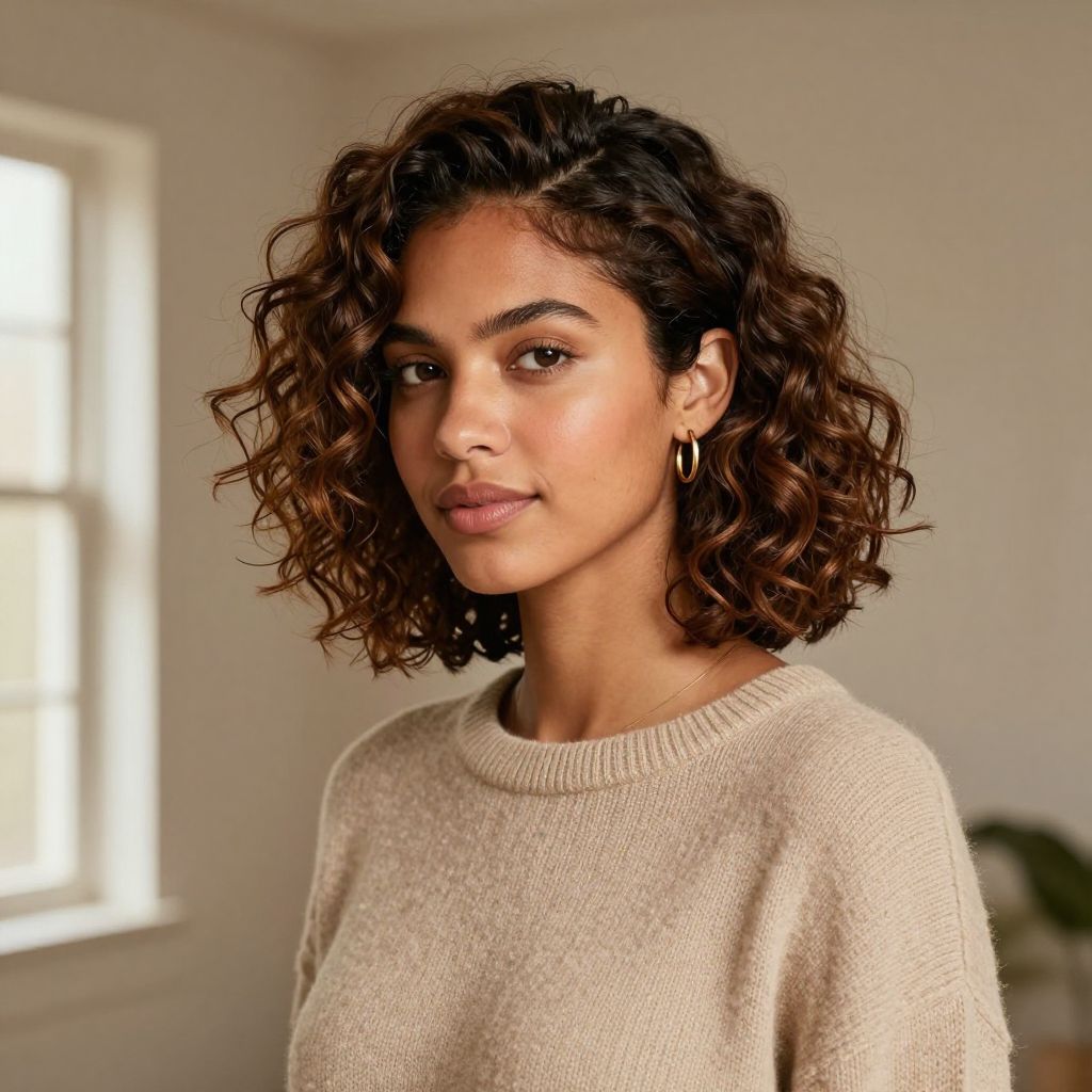 Short Messy Curls with Side Swept Part