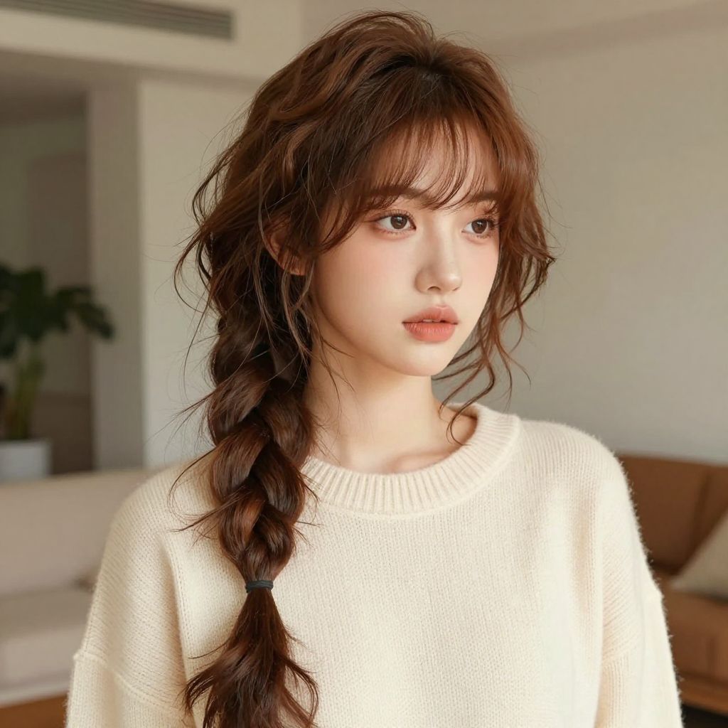 Messy Side Braid with Wispy Bangs
