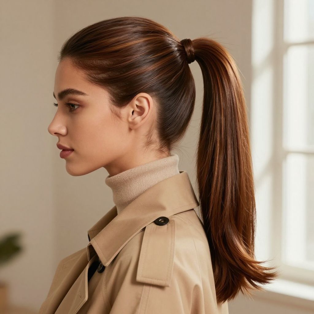 Slicked Back Ponytail with Volume at Mid-Length