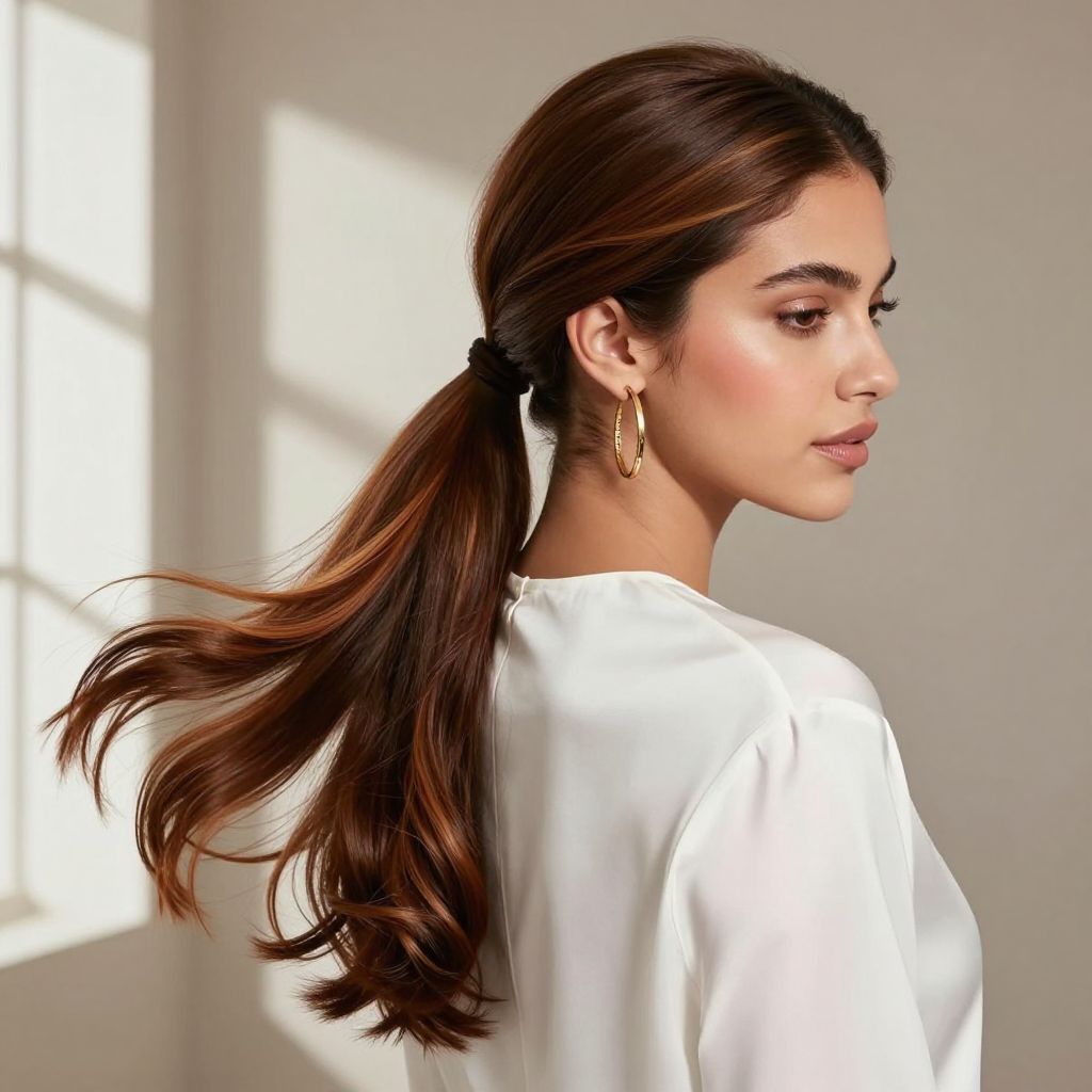 Side-Swept Sleek Ponytail with Flicked Ends