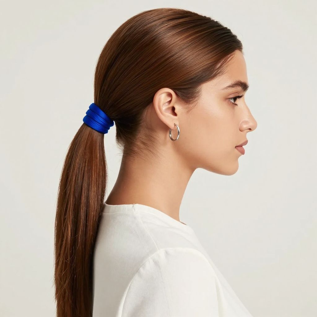 Sleek Ponytail with Wrapped Elastic in Contrasting Color