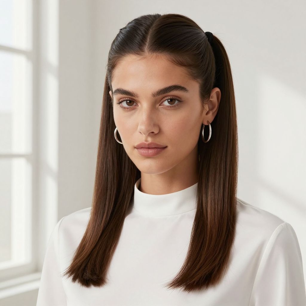 Double Sleek Ponytails with Defined Part