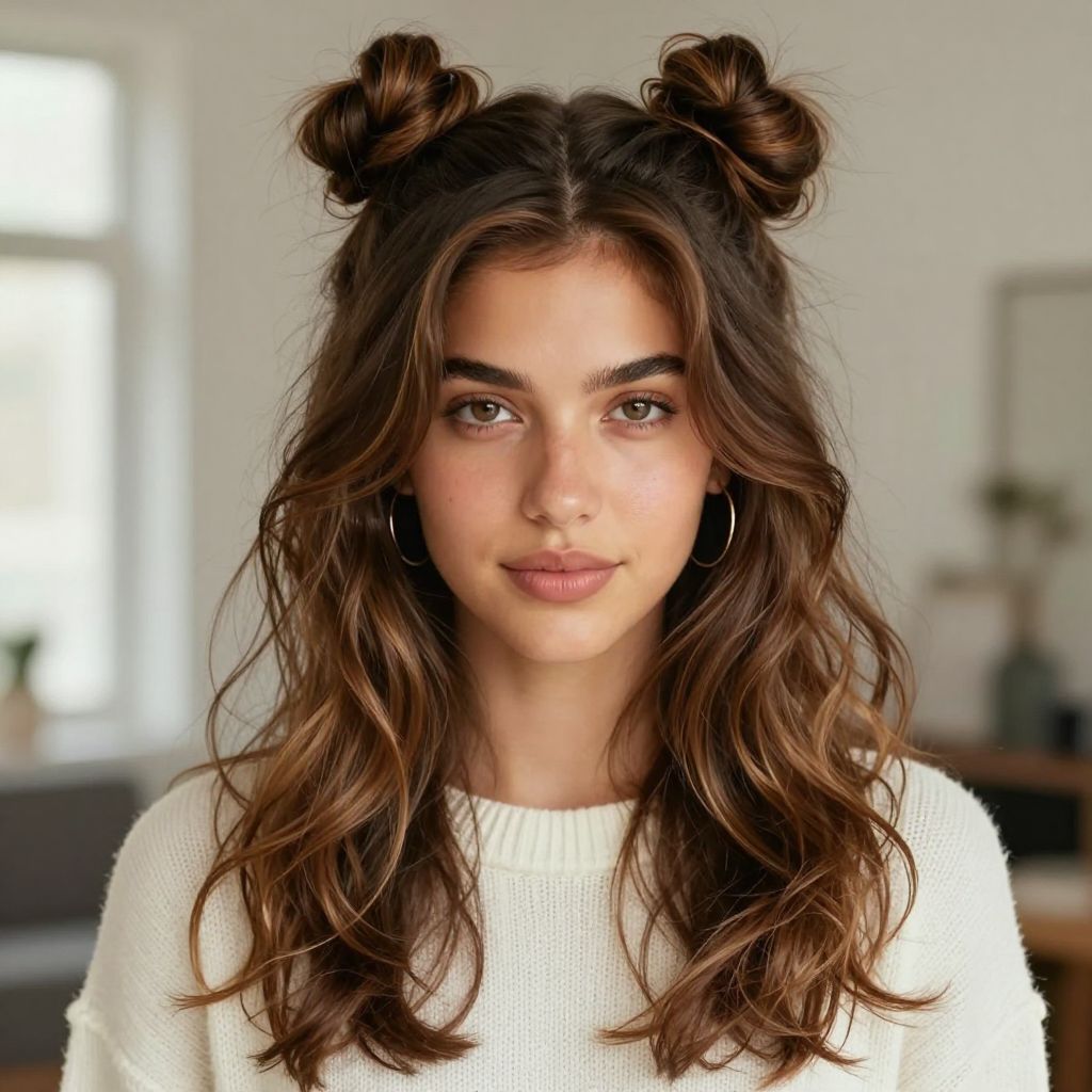 Textured Space Buns with Loose Waves