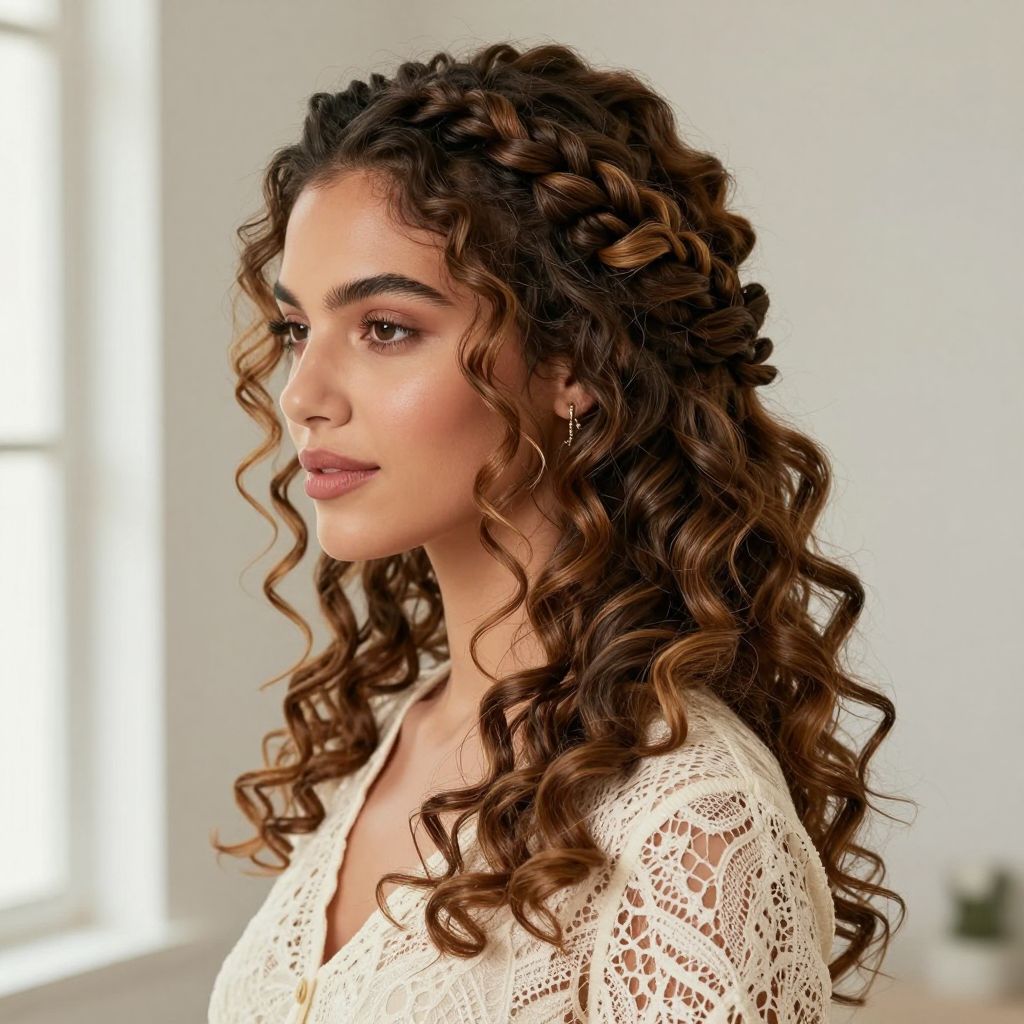 Twisted Updo with Curly Tendrils