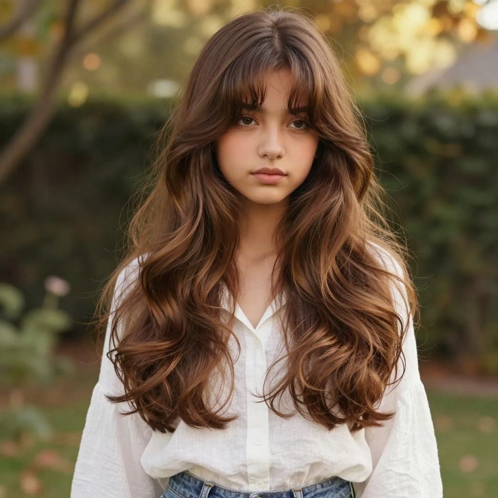 Long Layers with Curtain Bangs