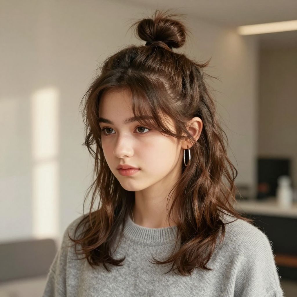 Messy Bun with Face-Framing Strands