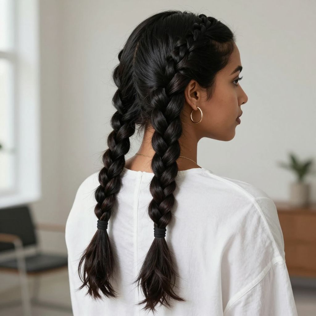 Two French Braids with Fishtail Ends