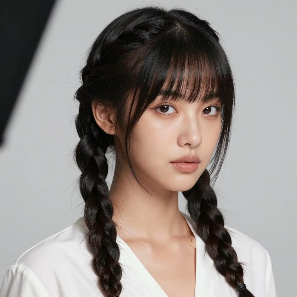 Two French Braids with Soft Bangs
