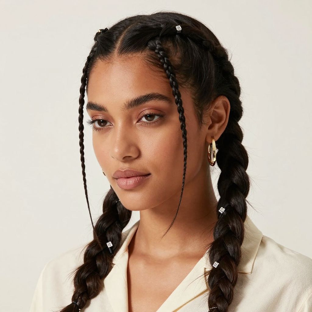 French Braids with Accessory Clips