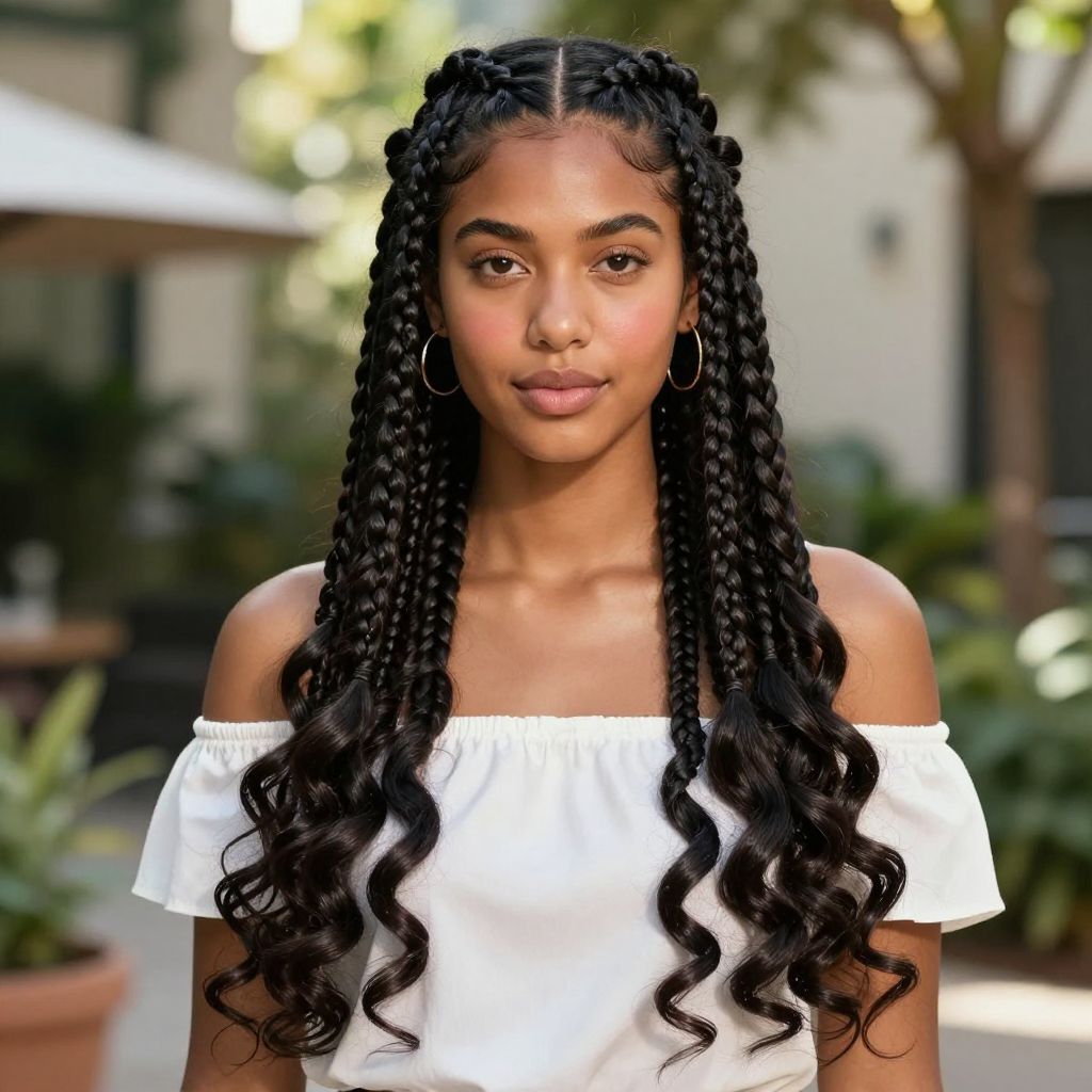 Two French Braids With Curly Ends
