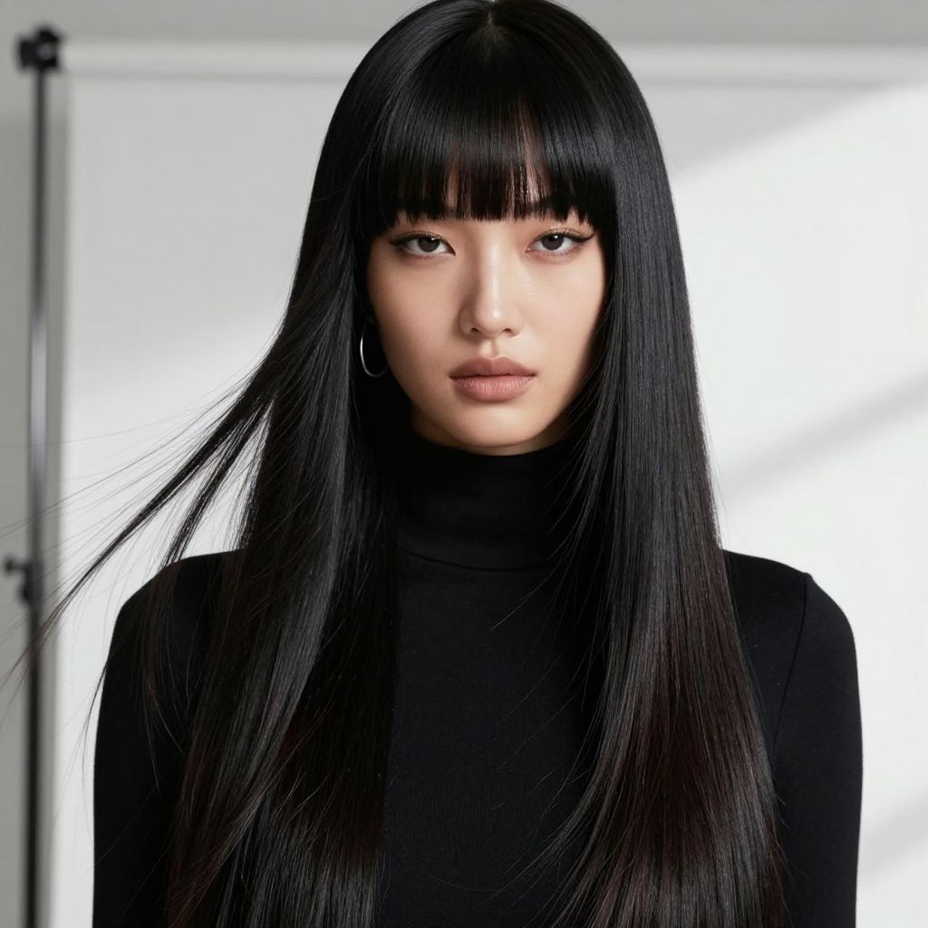 Blunt Bangs with Long Straight Hair