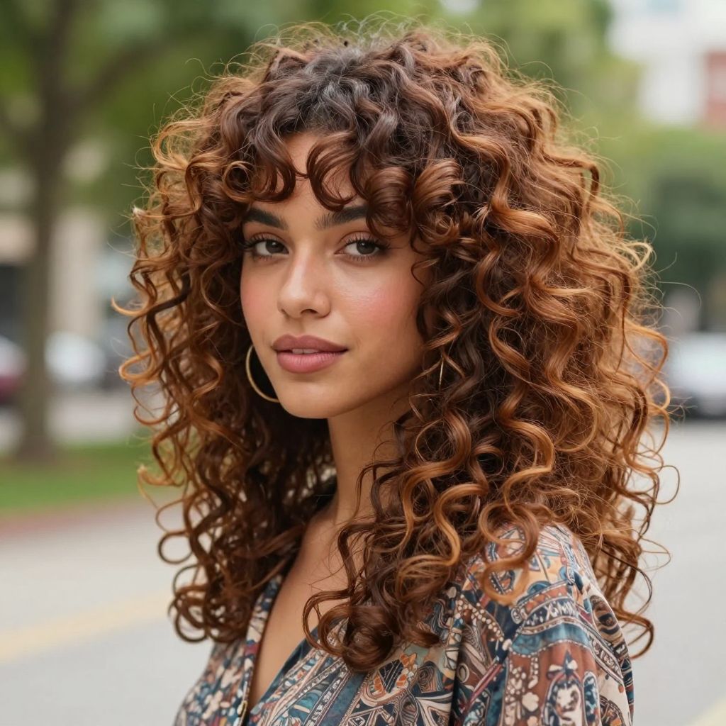 Voluminous Curly Shag with Curtain Bangs