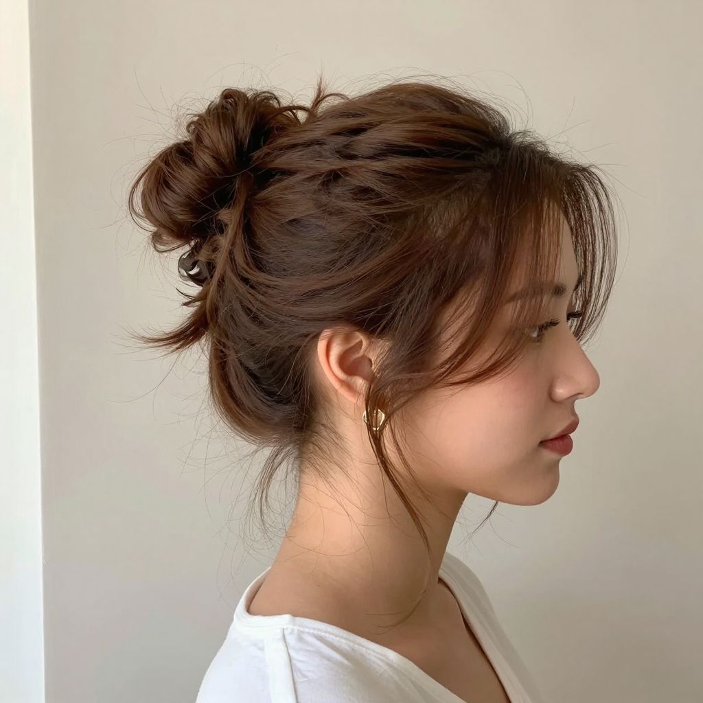 Messy Bun with Face-Framing Tendrils