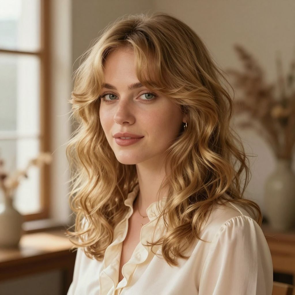 Layered Curtain Bangs with Soft Curls