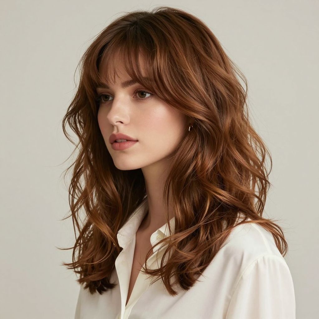 Chic Side Swept Bangs with Loose Curls