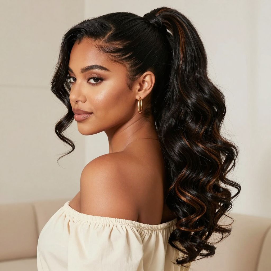 Side Ponytail with Curls and Highlights